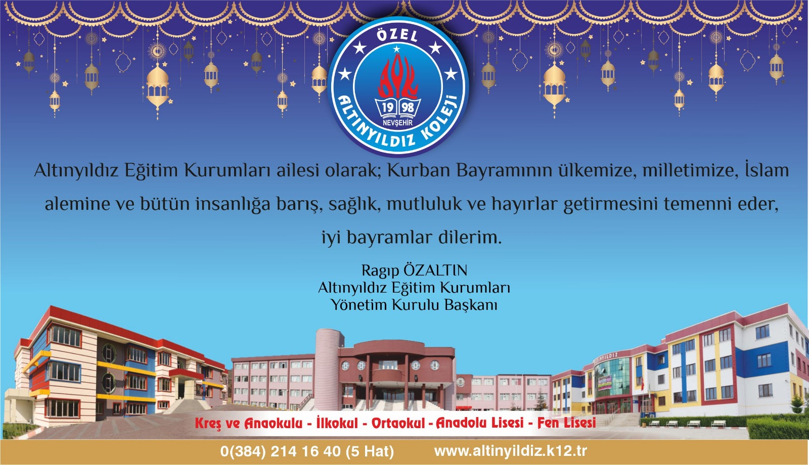 ALTINYILDIZ EĞİTİM KURUMLARI YÖNETİM KURULU BAŞKANI RAGIP ÖZALTIN’DAN BAYRAM MESAJI 2023